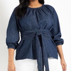 NEW DEMIM FAUX WRAP TOP
